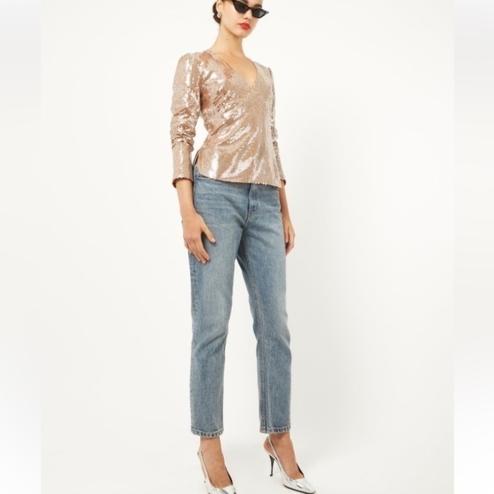 Equipment Kaila Sequin Long Sleeve Top Gold size 8 medium